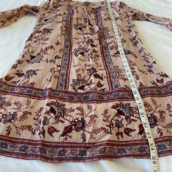 Lucky Brand Boho Floral Peasant‎ Dress Rose Long Sleeve Casual Chic Small - Picture 10 of 14